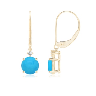7mm AAAA Solitaire Turquoise Dangle Earrings in Yellow Gold