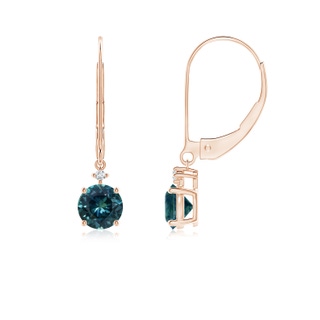 5mm AAA Solitaire Teal Montana Sapphire Dangle Earrings with Diamond in Rose Gold