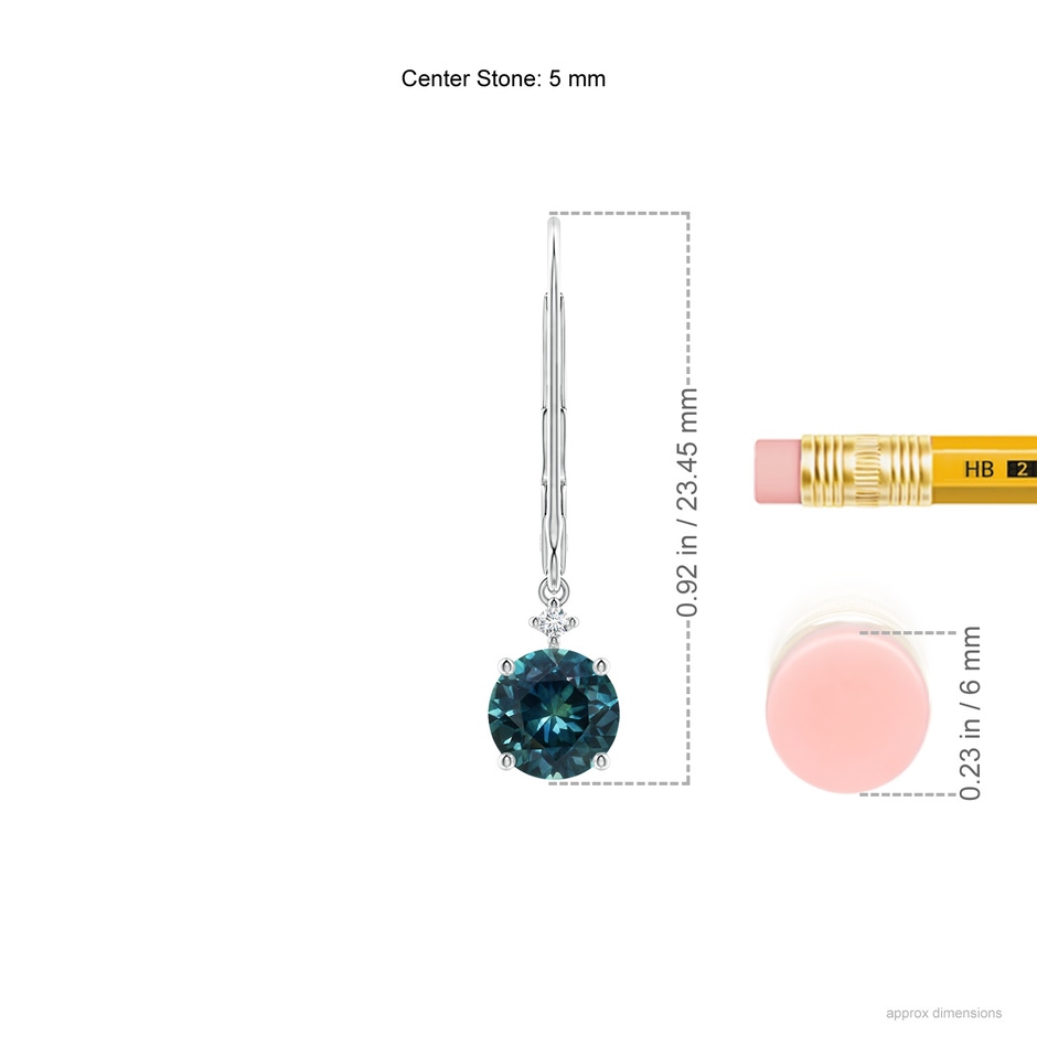 5mm AAA Solitaire Teal Montana Sapphire Dangle Earrings with Diamond in White Gold product image