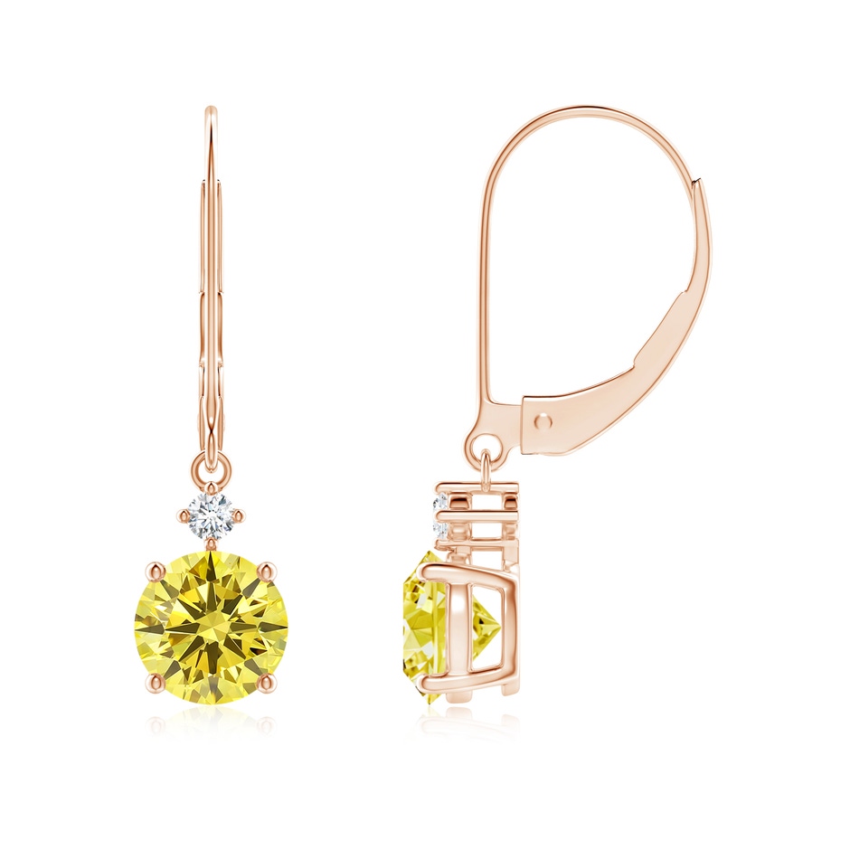 6.4mm AAAA Solitaire Fancy Intense Yellow Diamond Dangle Earrings in Rose Gold 