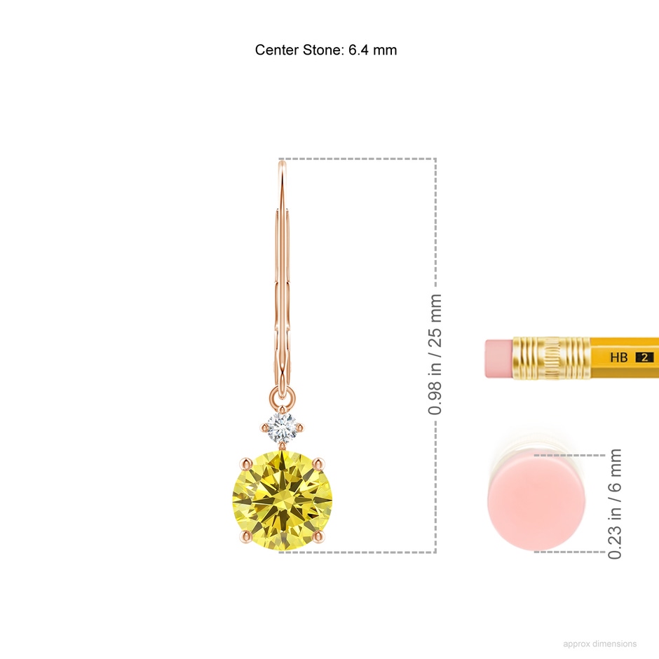 6.4mm AAAA Solitaire Fancy Intense Yellow Diamond Dangle Earrings in Rose Gold ruler