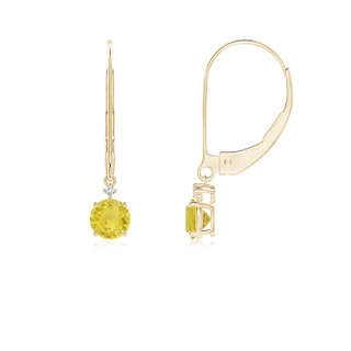 4mm A Solitaire Yellow Sapphire Dangle Earrings with Diamond in Yellow Gold