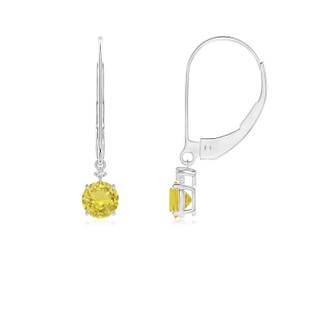 4mm AA Solitaire Yellow Sapphire Dangle Earrings with Diamond in P950 Platinum