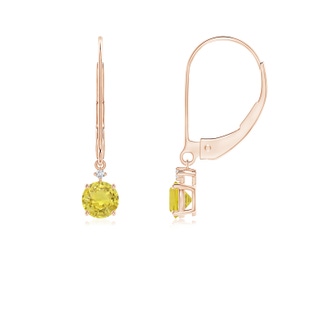 4mm AA Solitaire Yellow Sapphire Dangle Earrings with Diamond in Rose Gold