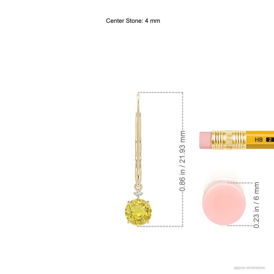 4mm AA Solitaire Yellow Sapphire Dangle Earrings with Diamond in Yellow Gold product image