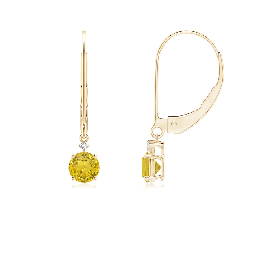 4mm AAA Solitaire Yellow Sapphire Dangle Earrings with Diamond in Yellow Gold 