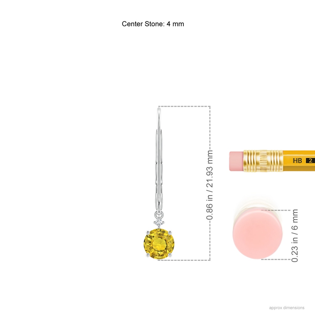 4mm AAAA Solitaire Yellow Sapphire Dangle Earrings with Diamond in P950 Platinum Product Image