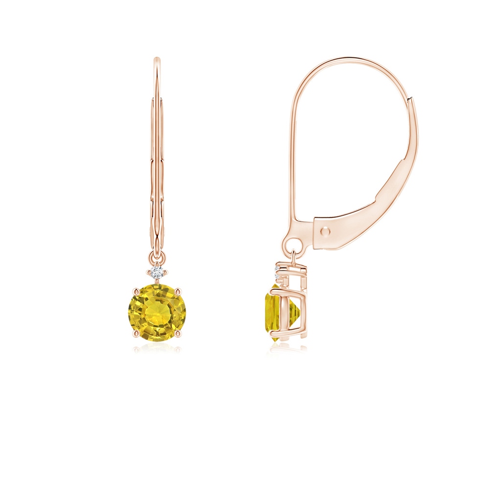 4mm AAAA Solitaire Yellow Sapphire Dangle Earrings with Diamond in Rose Gold