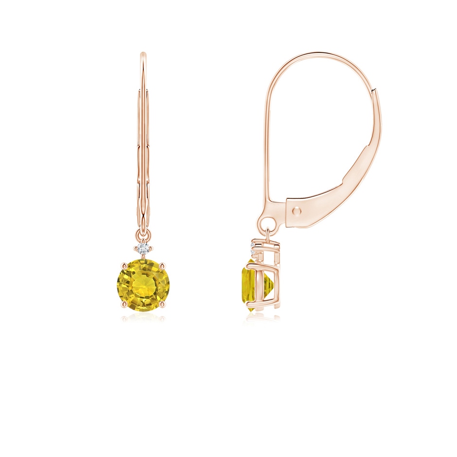 4mm AAAA Solitaire Yellow Sapphire Dangle Earrings with Diamond in Rose Gold 