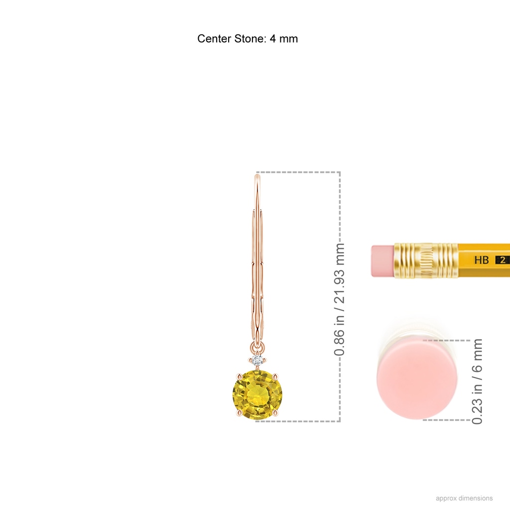 4mm AAAA Solitaire Yellow Sapphire Dangle Earrings with Diamond in Rose Gold Product Image