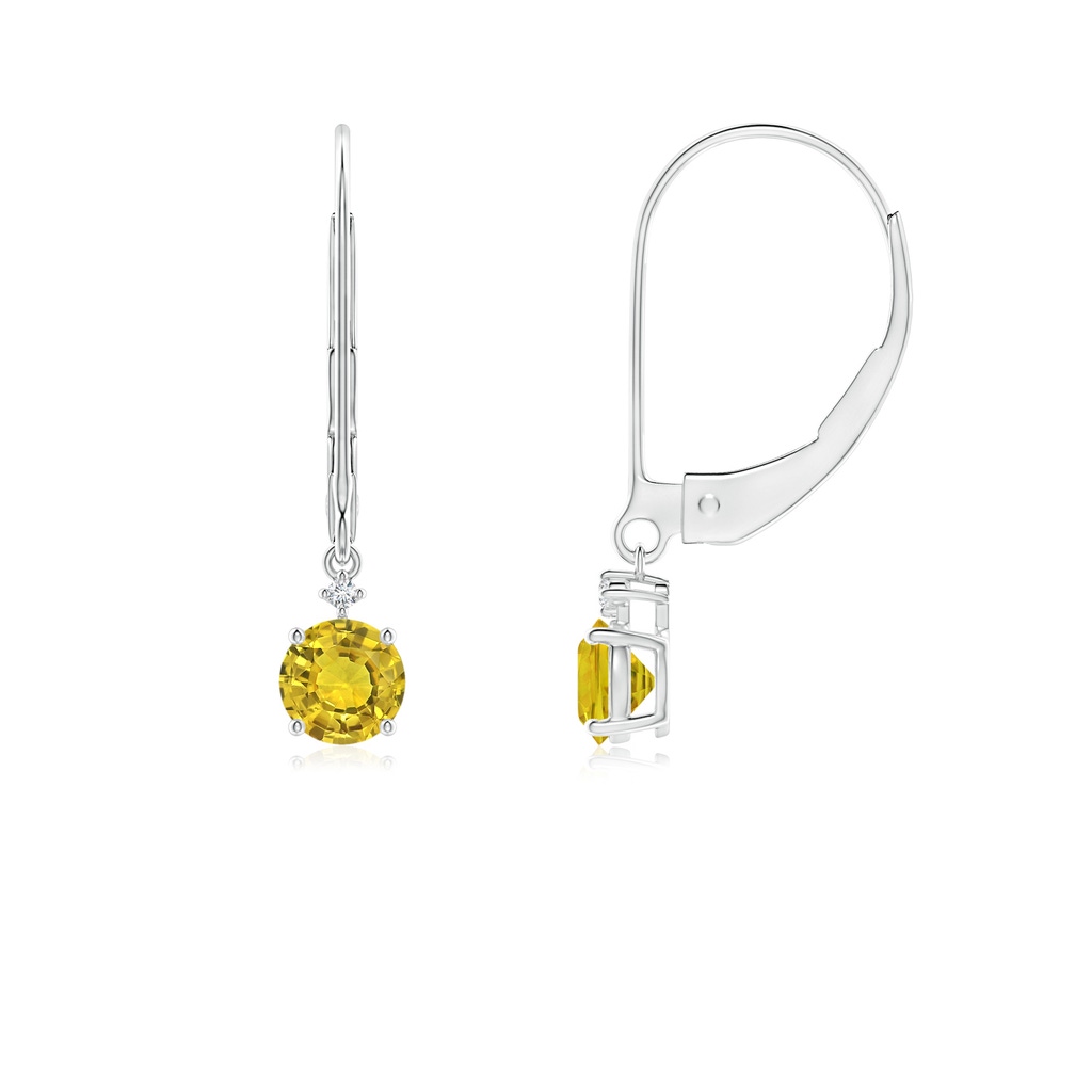 4mm AAAA Solitaire Yellow Sapphire Dangle Earrings with Diamond in White Gold