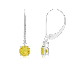 5mm A Solitaire Yellow Sapphire Dangle Earrings with Diamond in White Gold