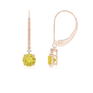 5mm AA Solitaire Yellow Sapphire Dangle Earrings with Diamond in Rose Gold