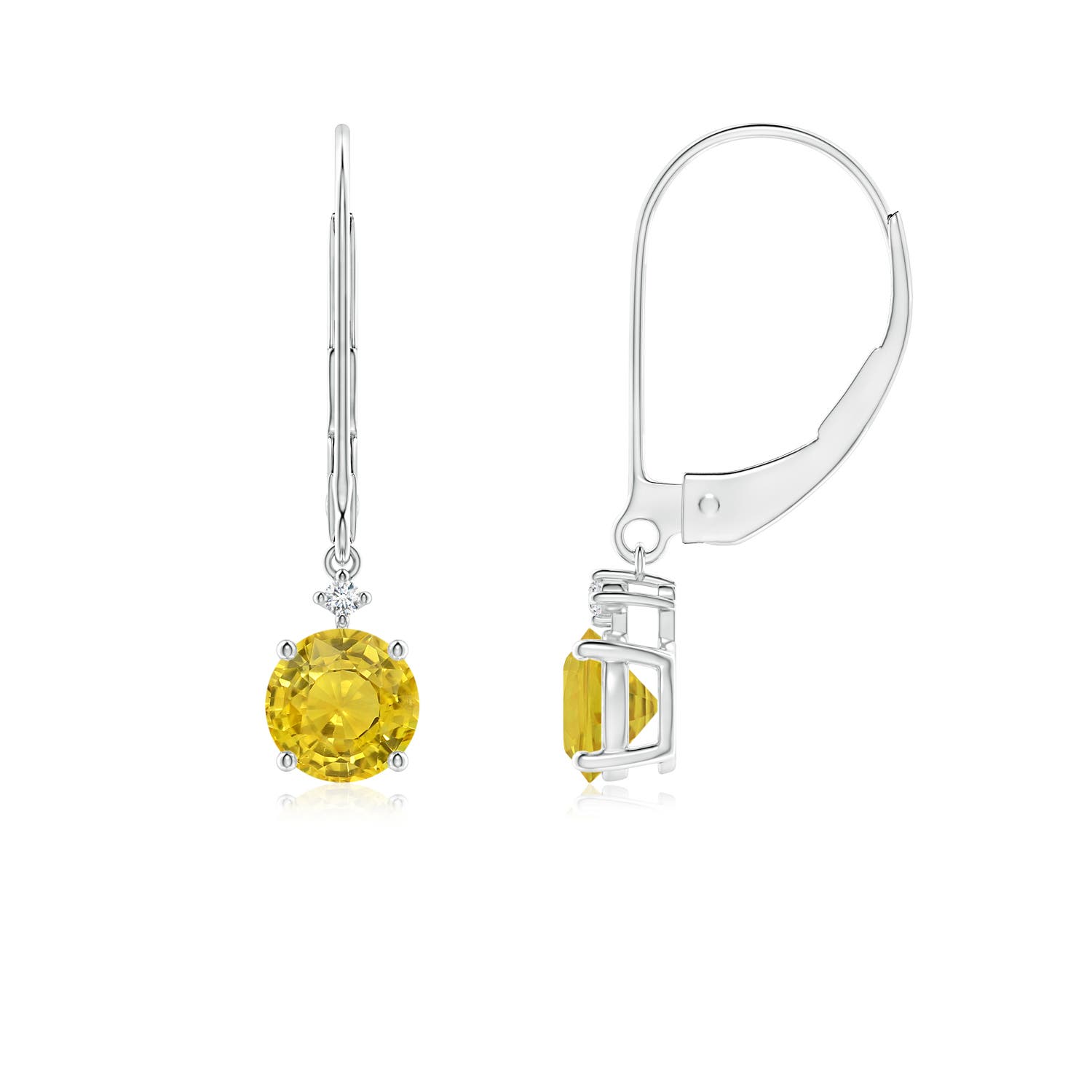 5mm AAA Solitaire Yellow Sapphire Dangle Earrings with Diamond in P950 Platinum