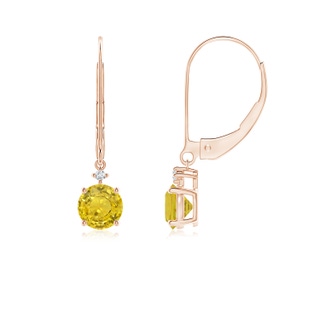 5mm AAA Solitaire Yellow Sapphire Dangle Earrings with Diamond in Rose Gold