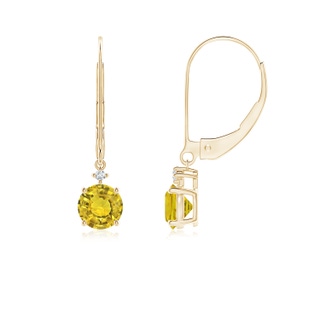 5mm AAAA Solitaire Yellow Sapphire Dangle Earrings with Diamond in Yellow Gold