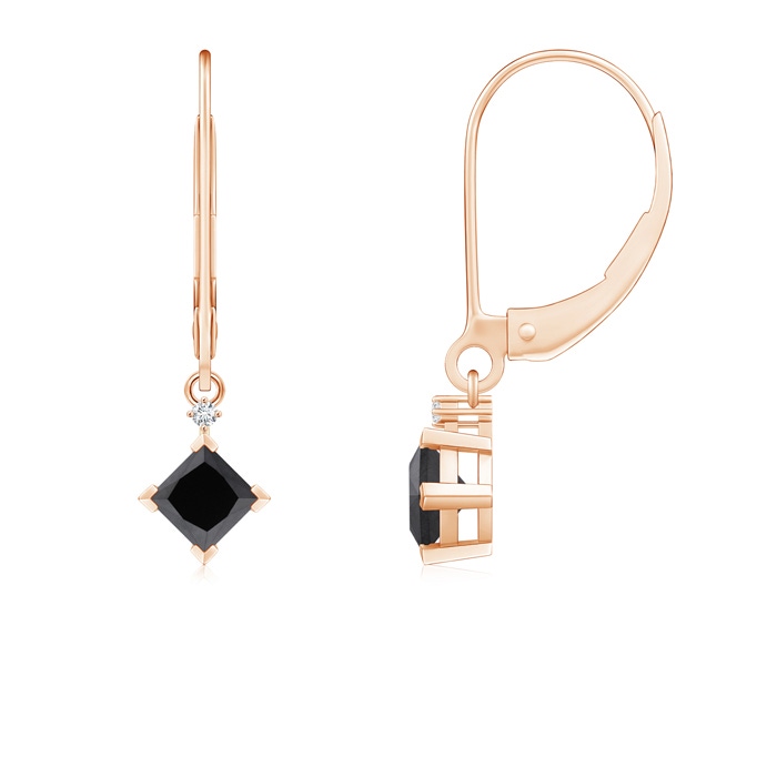 3.5mm AA Princess-Cut Black Diamond Leverback Earrings in Rose Gold 