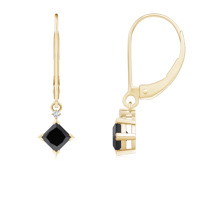3.5mm AA Princess-Cut Black Diamond Leverback Earrings in Yellow Gold