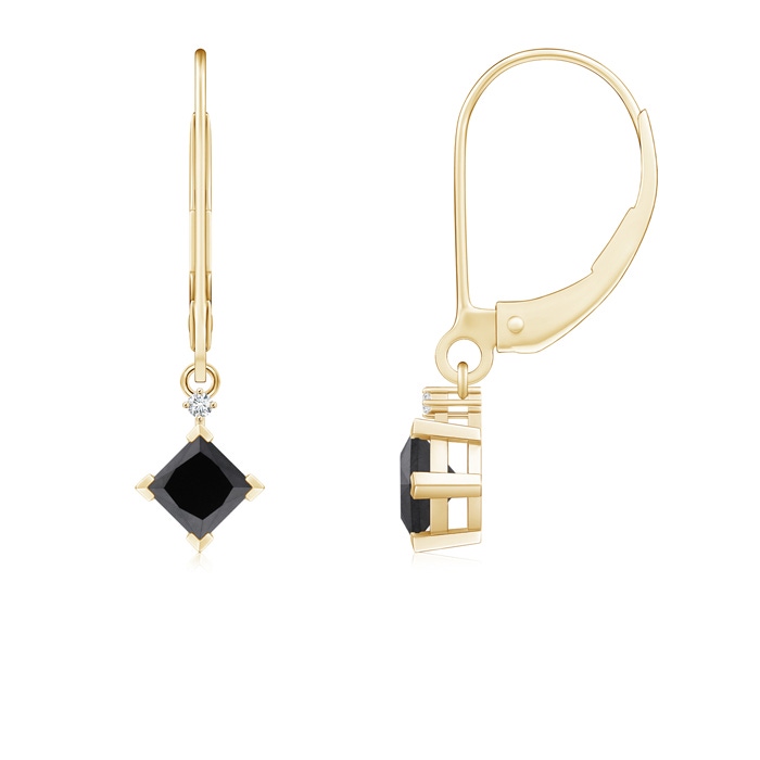 3.5mm AA Princess-Cut Black Diamond Leverback Earrings in Yellow Gold 