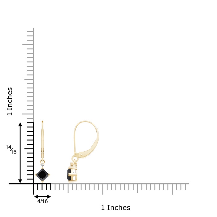 3.5mm AA Princess-Cut Black Diamond Leverback Earrings in Yellow Gold product image