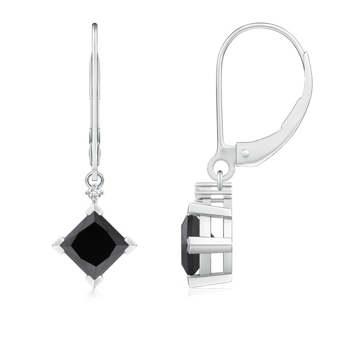 4.4mm AA Princess-Cut Black Diamond Leverback Earrings in White Gold 