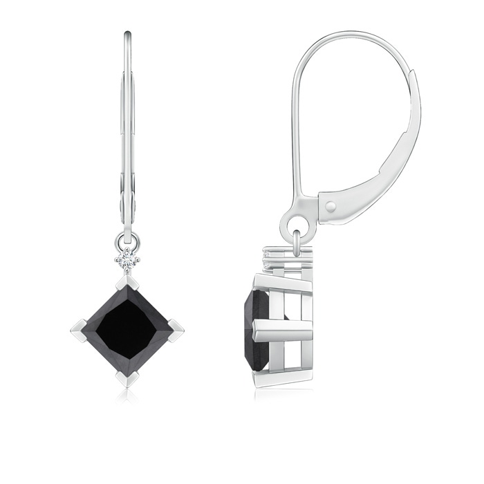 4.4mm AA Princess-Cut Black Diamond Leverback Earrings in White Gold