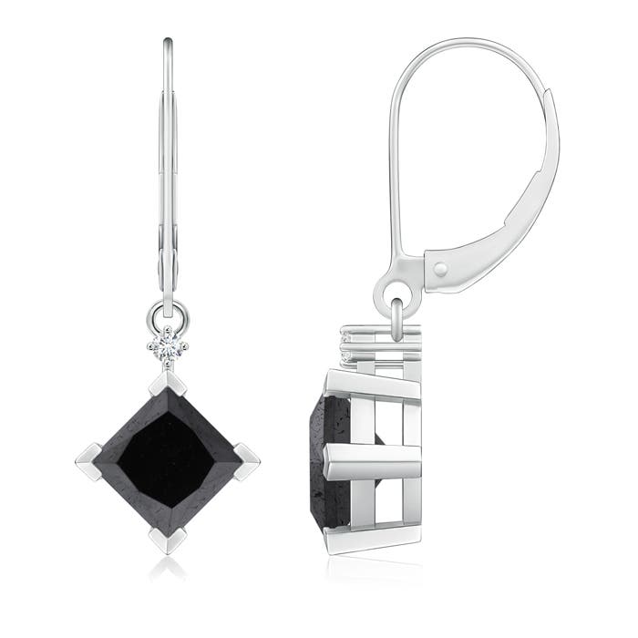 5.5mm A Princess-Cut Black Diamond Leverback Earrings in P950 Platinum