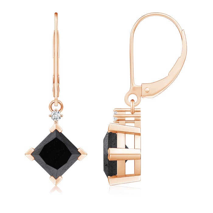 5.5mm A Princess-Cut Black Diamond Leverback Earrings in Rose Gold