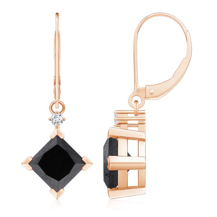 6.4mm A Princess-Cut Black Diamond Leverback Earrings in Rose Gold