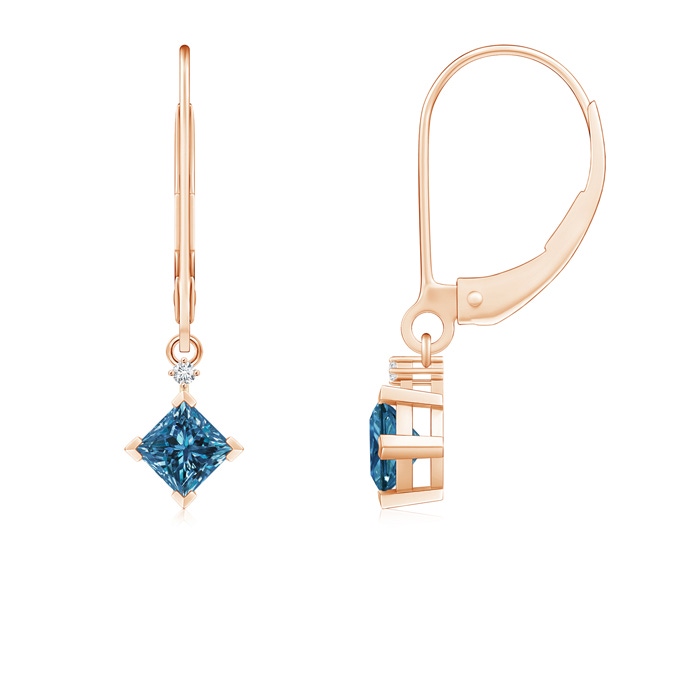 3.5mm AAA Princess-Cut Enhanced Blue Diamond Leverback Earrings in Rose Gold