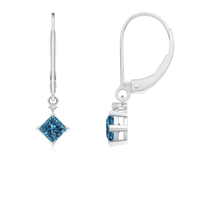3.5mm AAA Princess-Cut Enhanced Blue Diamond Leverback Earrings in White Gold