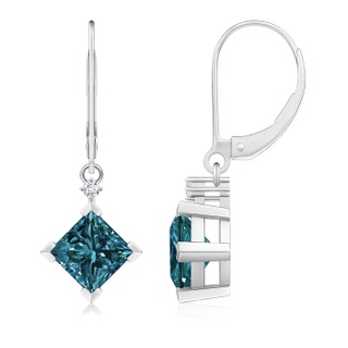 5.5mm AA Princess-Cut Enhanced Blue Diamond Leverback Earrings in P950 Platinum
