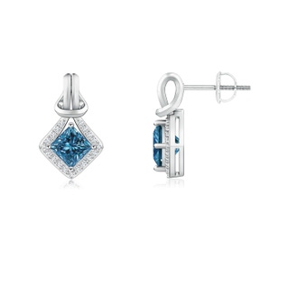 4.2mm AAA Princess-Cut Blue Diamond Love Knot Earrings in P950 Platinum