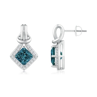 5.4mm AA Princess-Cut Blue Diamond Love Knot Earrings in P950 Platinum