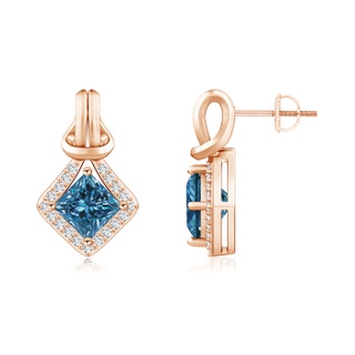 5.4mm AAA Princess-Cut Blue Diamond Love Knot Earrings in 10K Rose Gold
