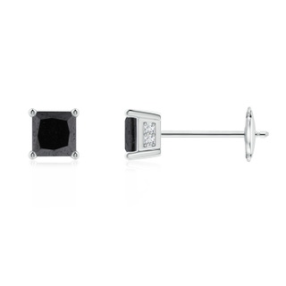 3.2mm A Princess-Cut Black Diamond Solitaire Stud Earrings in 9K White Gold