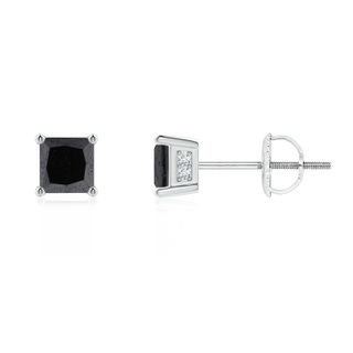 3.2mm A Princess-Cut Black Diamond Solitaire Stud Earrings in P950 Platinum