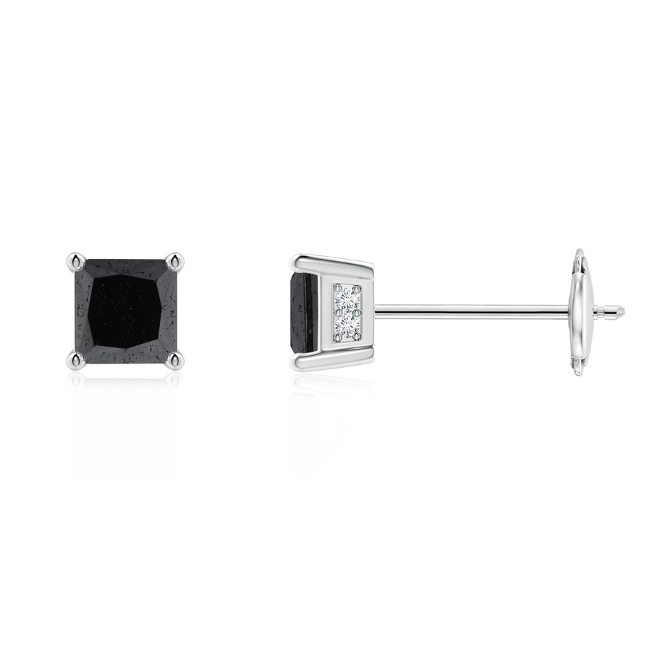 3.2mm A Princess-Cut Black Diamond Solitaire Stud Earrings in White Gold 