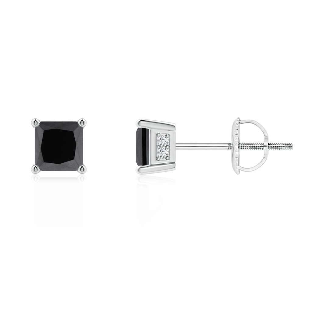 3.2mm AA Princess-Cut Black Diamond Solitaire Stud Earrings in P950 Platinum
