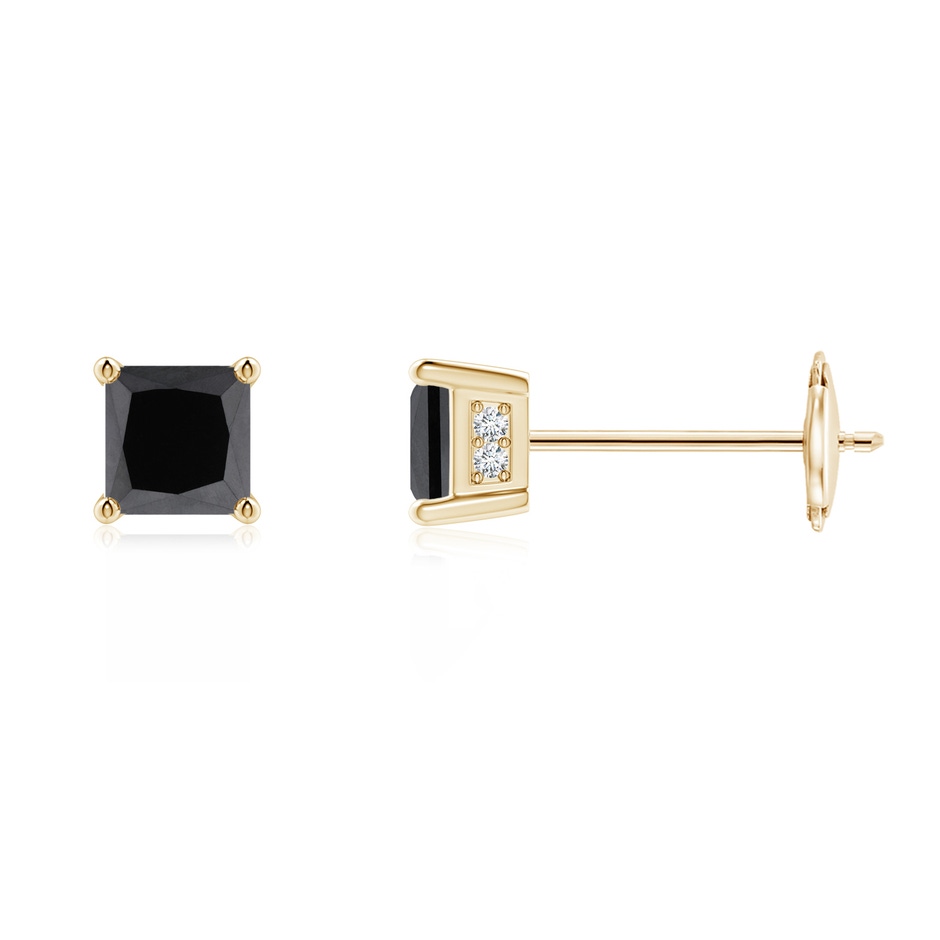 3.2mm AA Princess-Cut Black Diamond Solitaire Stud Earrings in Yellow Gold 