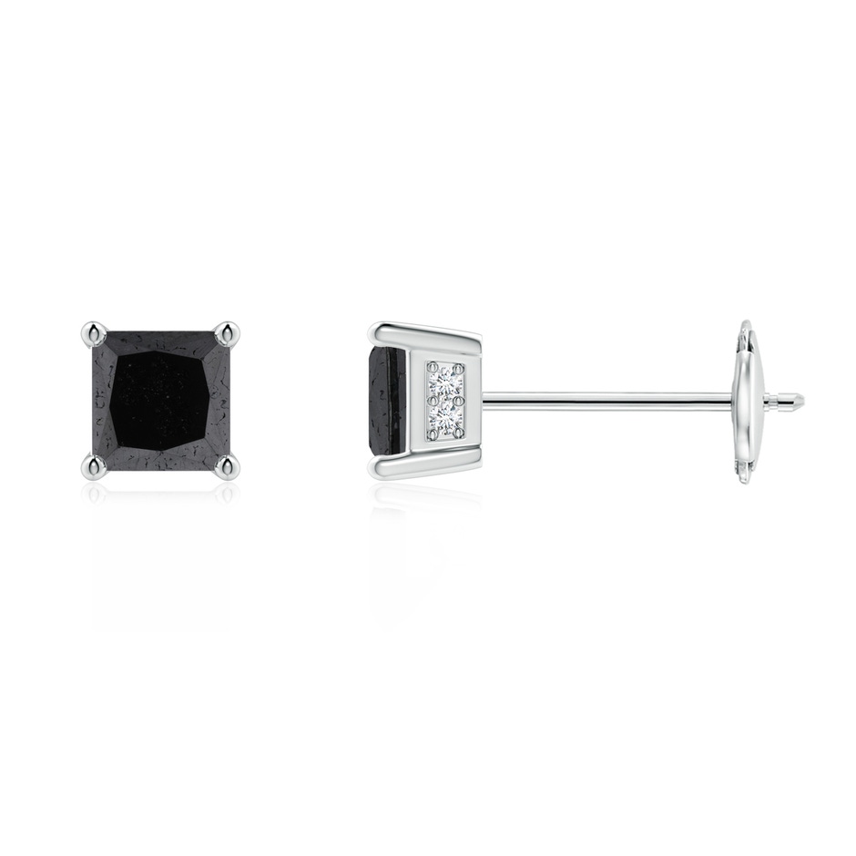 4.2mm A Princess-Cut Black Diamond Solitaire Stud Earrings in White Gold 