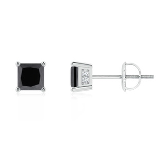 4.2mm AA Princess-Cut Black Diamond Solitaire Stud Earrings in P950 Platinum