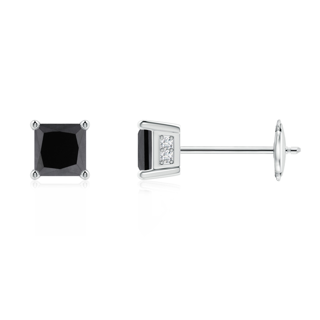 4.2mm AA Princess-Cut Black Diamond Solitaire Stud Earrings in White Gold