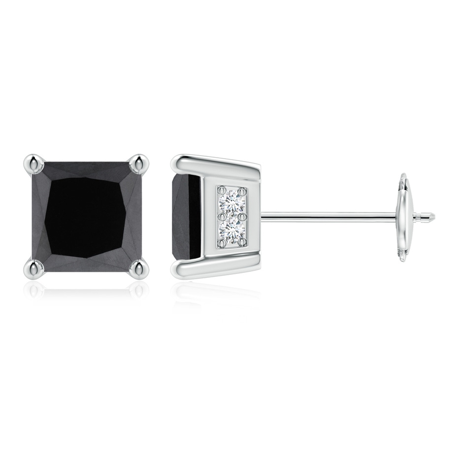 5.4mm AA Princess-Cut Black Diamond Solitaire Stud Earrings in White Gold 