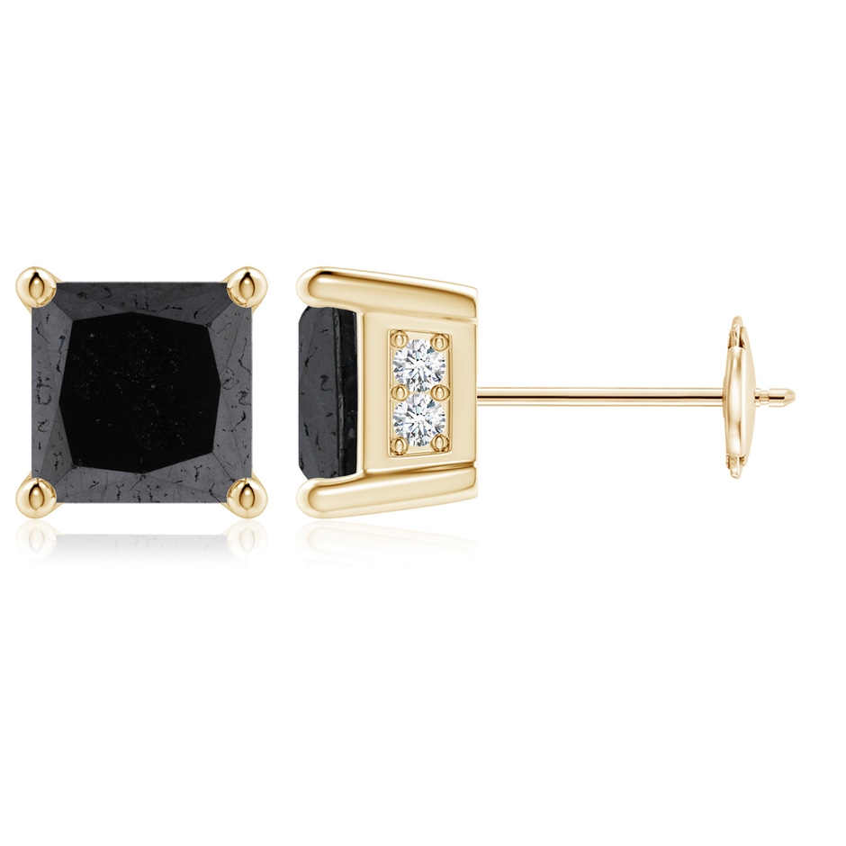6.3mm A Princess-Cut Black Diamond Solitaire Stud Earrings in Yellow Gold 