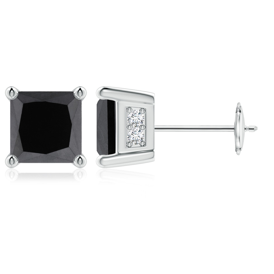 6.3mm AA Princess-Cut Black Diamond Solitaire Stud Earrings in White Gold 