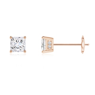 3.4mm GVS2 Princess-Cut Diamond Solitaire Stud Earrings in Rose Gold