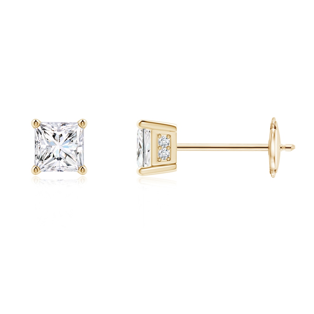 3.4mm GVS2 Princess-Cut Diamond Solitaire Stud Earrings in Yellow Gold