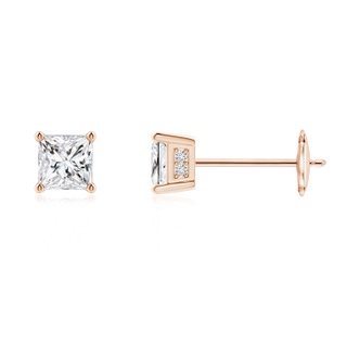 3.4mm HSI2 Princess-Cut Diamond Solitaire Stud Earrings in Rose Gold