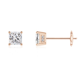 3.4mm IJI1I2 Princess-Cut Diamond Solitaire Stud Earrings in Rose Gold